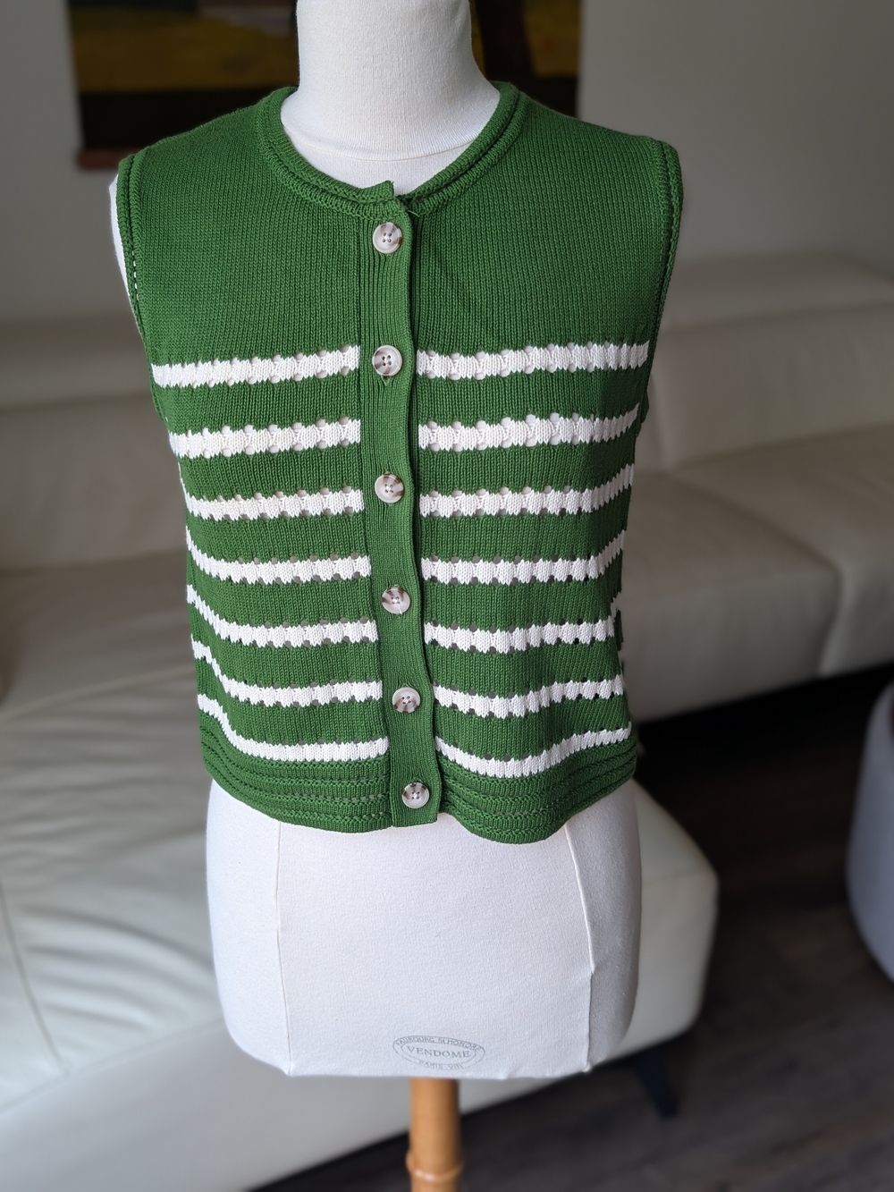 Scotch & Soda Striped Crew Neck Knit Sweater Vest Green White S